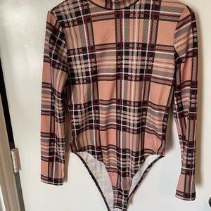 SHEIN Pink Plaid Long Sleeve Bodysuit